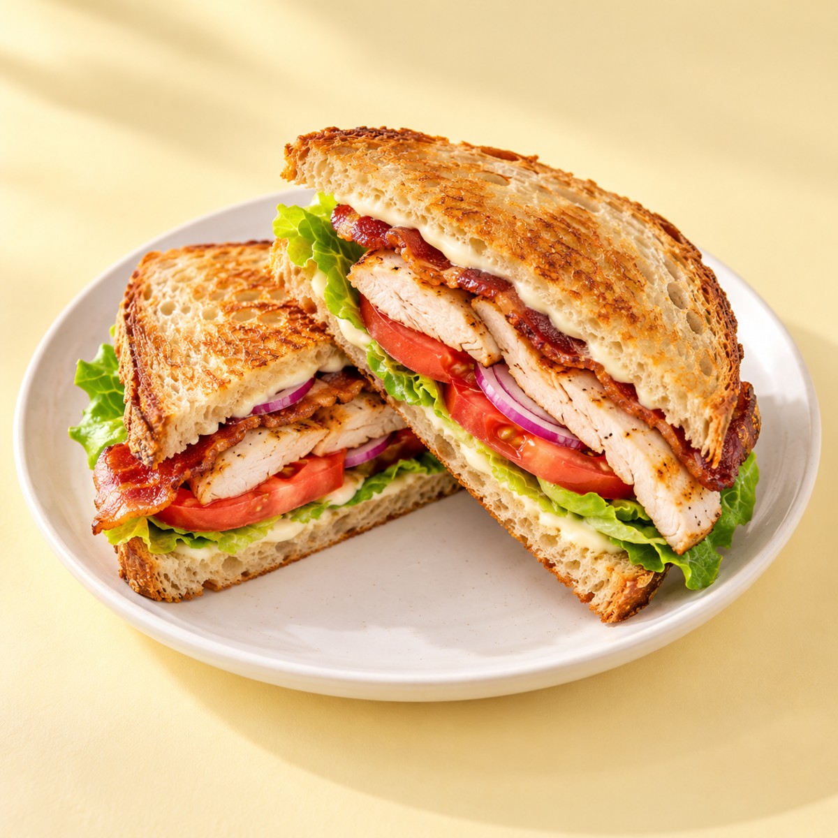 Toasted chicken BLT with bacon, lettuce and tomato